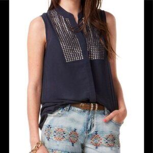 NWT Francescas Navy Embellished Tank Medium